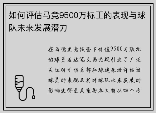 如何评估马竞9500万标王的表现与球队未来发展潜力
